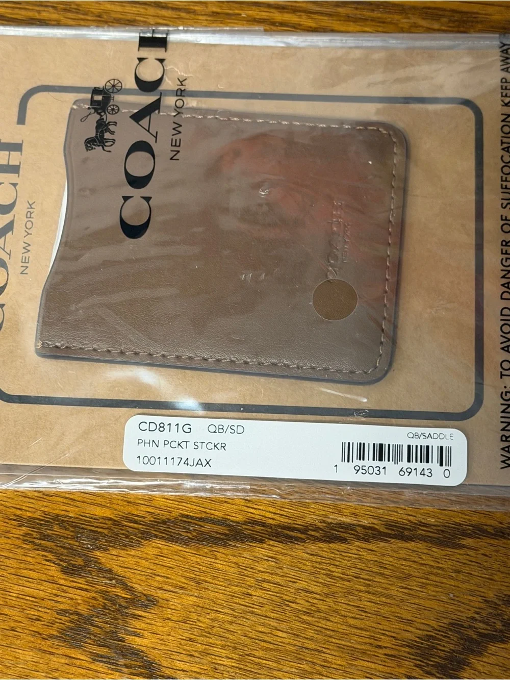 COACH Brown Leather Stick-On Phone Wallet